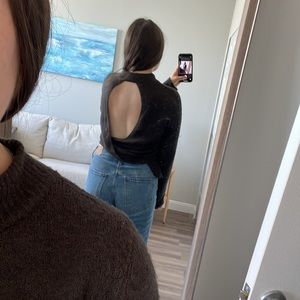 Cropped open back dark grey sweater